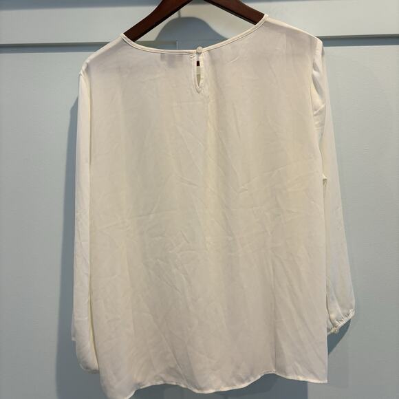 Talbots Blouse Women Large L Cream Lace Front Ruffle Trim Career Feminine Office - Picture 8 of 13